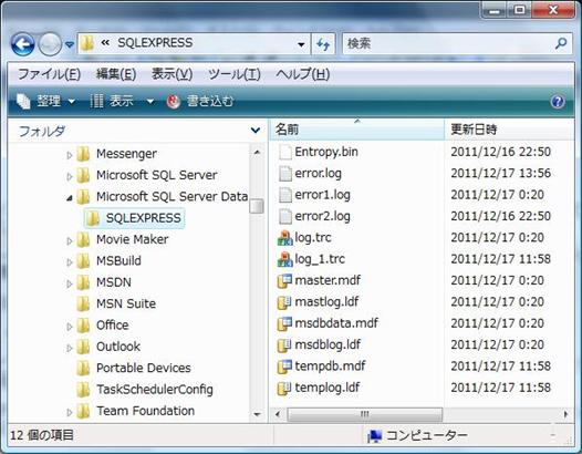 SQL Server Express のデータファイル