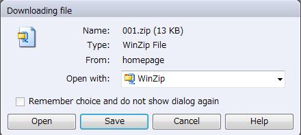 Opera のファイルダウンロード時のダイアログ