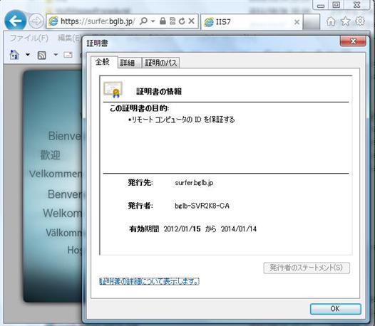 クライアント PC の IE から https で接続した画面