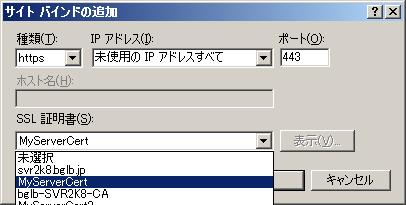 IIS マネージャーでサイトバインドの追加