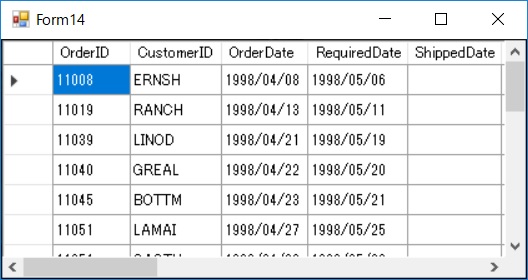 ShippedDate が NULL のレコードを抽出