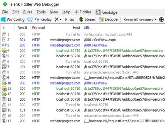 Fiddler によるキャプチャ Fiddler によるキャプチャ