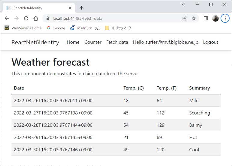 Fetch data 画面 Fetch data 画面