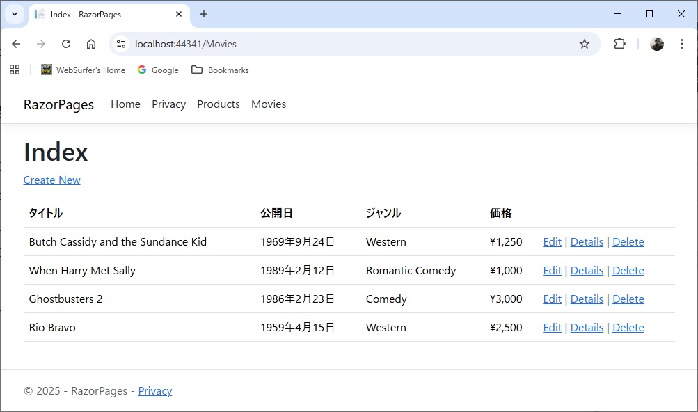 Index ページでの一覧表示