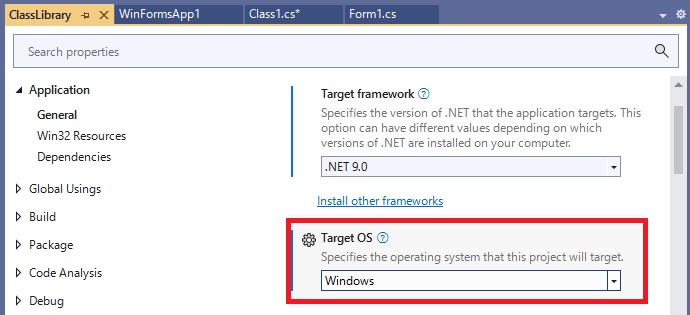 Target OS を Windows に設定